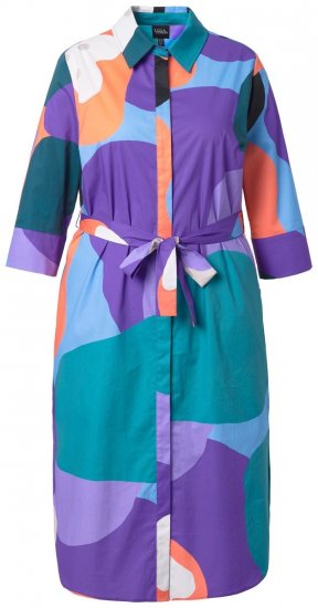 Ulla Popken 846351 Uzorkovana košuljasta haljina Lila - Midi haljine - Ženske midi haljine plus size