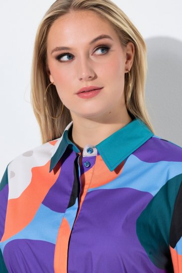Ulla Popken 846351 Uzorkovana košuljasta haljina Lila - Midi haljine - Ženske midi haljine plus size