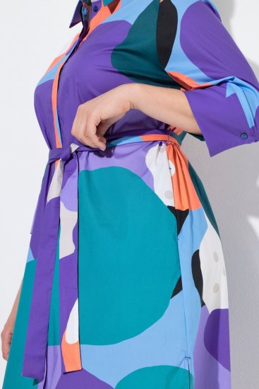 Ulla Popken 846351 Uzorkovana košuljasta haljina Lila - Midi haljine - Ženske midi haljine plus size