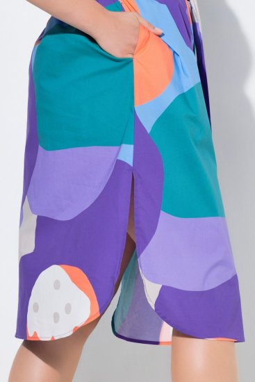 Ulla Popken 846351 Uzorkovana košuljasta haljina Lila - Midi haljine - Ženske midi haljine plus size
