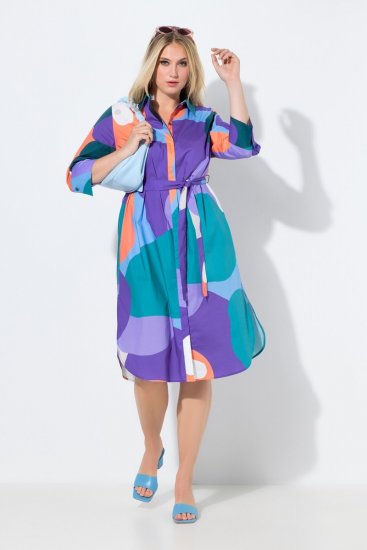 Ulla Popken 846351 Uzorkovana košuljasta haljina Lila - Midi haljine - Ženske midi haljine plus size