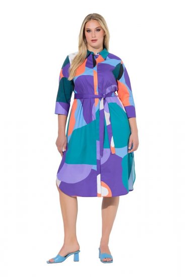 Ulla Popken 846351 Uzorkovana košuljasta haljina Lila - Midi haljine - Ženske midi haljine plus size
