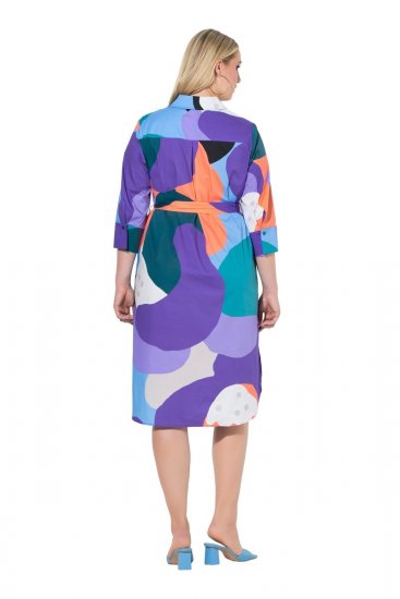 Ulla Popken 846351 Uzorkovana košuljasta haljina Lila - Midi haljine - Ženske midi haljine plus size