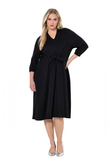 Ulla Popken 846373 Midi haljina s pojasom za vezanje Crna - Midi haljine - Ženske midi haljine plus size