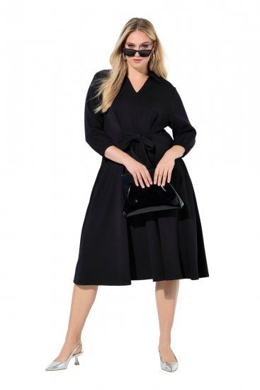 Ulla Popken 846373 Midi haljina s pojasom za vezanje Crna - Midi haljine - Ženske midi haljine plus size