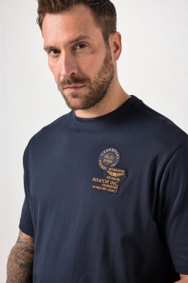 JP1880 846657 Majica bellyfit s našivcima Tamnoplava TALL - TALL T-shirts - Majice za Visoke Muškarce