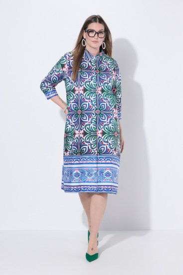 Ulla Popken 846952 Cvjetna košuljasta haljina Bijela - Midi haljine - Ženske midi haljine plus size