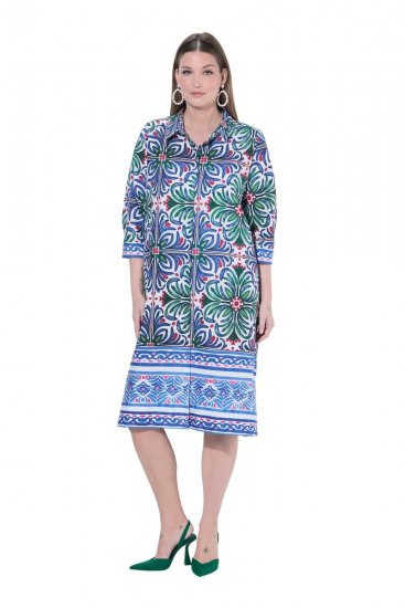 Ulla Popken 846952 Cvjetna košuljasta haljina Bijela - Midi haljine - Ženske midi haljine plus size