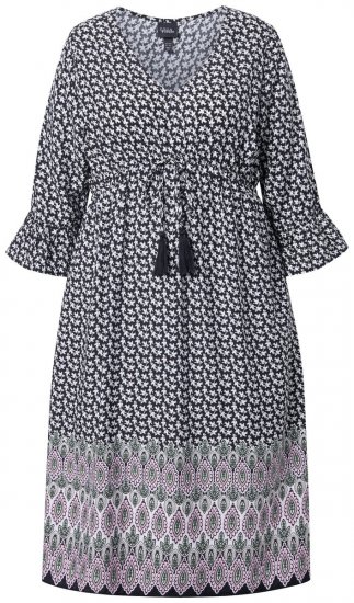 Ulla Popken 847798 Midi haljina A-kroja s V-izrezom Crna - Midi haljine - Ženske midi haljine plus size
