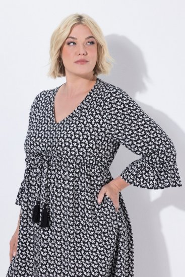 Ulla Popken 847798 Midi haljina A-kroja s V-izrezom Crna - Midi haljine - Ženske midi haljine plus size