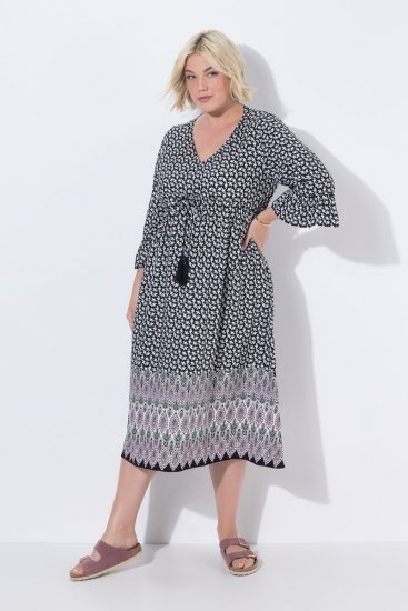 Ulla Popken 847798 Midi haljina A-kroja s V-izrezom Crna - Midi haljine - Ženske midi haljine plus size