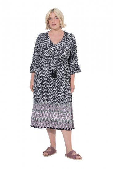 Ulla Popken 847798 Midi haljina A-kroja s V-izrezom Crna - Midi haljine - Ženske midi haljine plus size