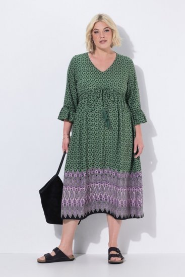 Ulla Popken 847798 Midi haljina A-kroja s V-izrezom Tamnozelena - Midi haljine - Ženske midi haljine plus size