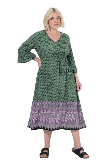 Ulla Popken 847798 Midi haljina A-kroja s V-izrezom Tamnozelena - Midi haljine - Ženske midi haljine plus size