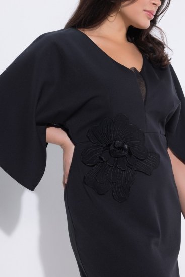 Ulla Popken 847909 Cvjetna midi haljina Crna - Midi haljine - Ženske midi haljine plus size