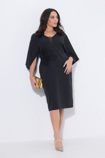Ulla Popken 847909 Cvjetna midi haljina Crna - Midi haljine - Ženske midi haljine plus size