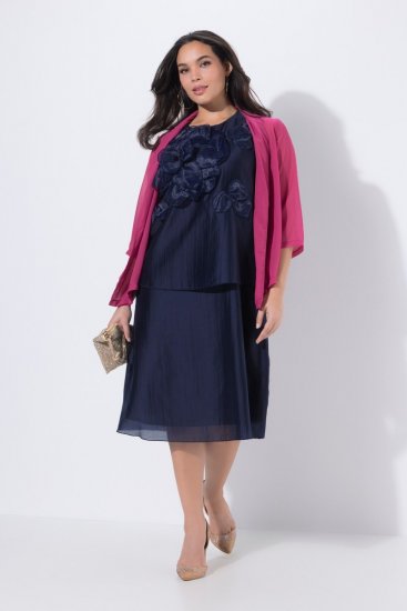 Ulla Popken 847918 Cvjetna šifonska haljina Tamnoplava - Midi haljine - Ženske midi haljine plus size
