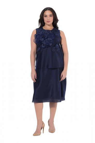 Ulla Popken 847918 Cvjetna šifonska haljina Tamnoplava - Midi haljine - Ženske midi haljine plus size