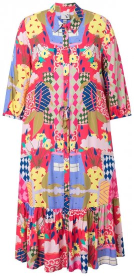 Ulla Popken 848015 Uzorkovana midi haljina s vezicom Ružičasta - Midi haljine - Ženske midi haljine plus size