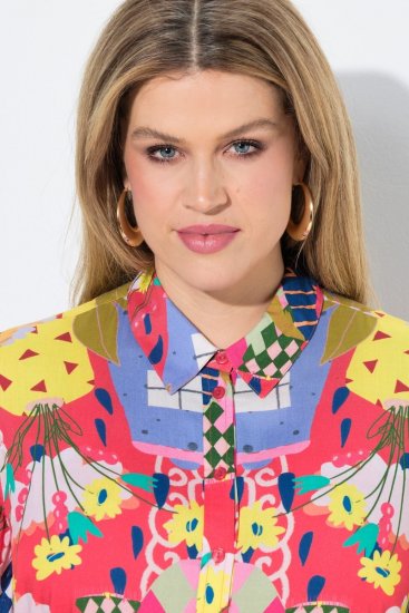 Ulla Popken 848015 Uzorkovana midi haljina s vezicom Ružičasta - Midi haljine - Ženske midi haljine plus size