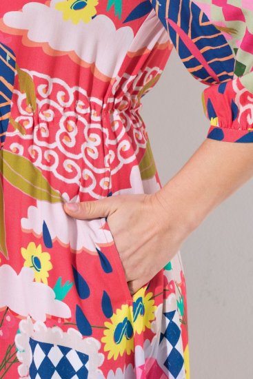Ulla Popken 848015 Uzorkovana midi haljina s vezicom Ružičasta - Midi haljine - Ženske midi haljine plus size