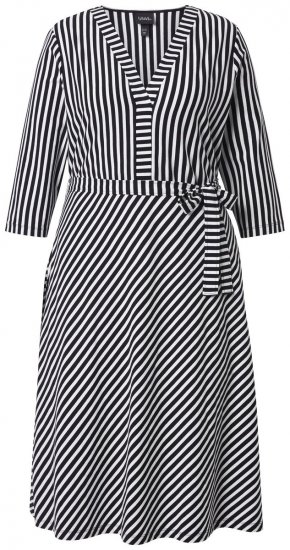 Ulla Popken 848052 Prugasta midi haljina s pojasom za vezanje Crna - Midi haljine - Ženske midi haljine plus size