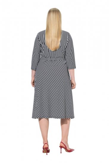 Ulla Popken 848052 Prugasta midi haljina s pojasom za vezanje Crna - Midi haljine - Ženske midi haljine plus size