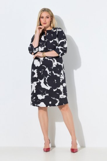 Ulla Popken 848061 Cvjetna midi haljina s 3/4 rukavima Crna - Midi haljine - Ženske midi haljine plus size