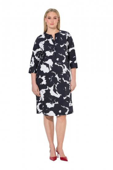 Ulla Popken 848061 Cvjetna midi haljina s 3/4 rukavima Crna - Midi haljine - Ženske midi haljine plus size