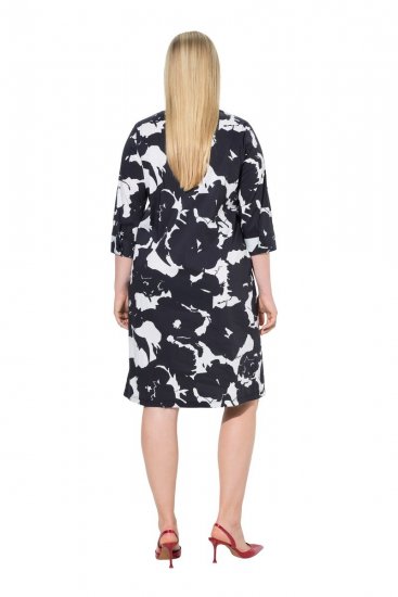 Ulla Popken 848061 Cvjetna midi haljina s 3/4 rukavima Crna - Midi haljine - Ženske midi haljine plus size