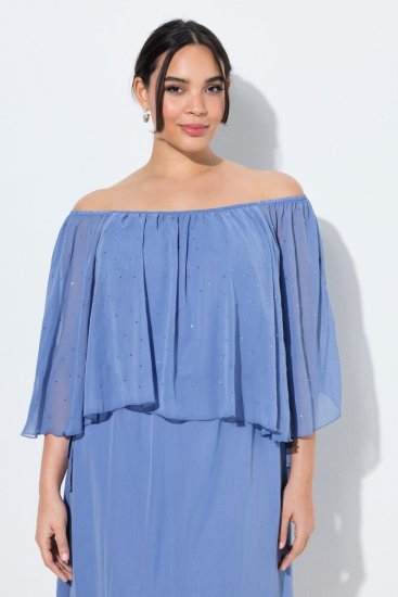 Ulla Popken 848169 Šifonska haljina A-kroja Svijetloplava - Midi haljine - Ženske midi haljine plus size