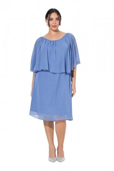 Ulla Popken 848169 Šifonska haljina A-kroja Svijetloplava - Midi haljine - Ženske midi haljine plus size