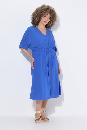 Ulla Popken 848224 Maxi haljina kratkih rukava s V-izrezom Plava - Maxi haljine - Duge maxi haljine velikih brojeva