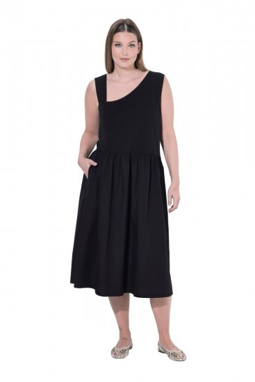 Ulla Popken 848305 Midi haljina bez rukava s V-izrezom Crna - Midi haljine - Ženske midi haljine plus size