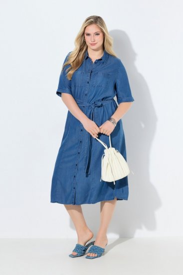 Ulla Popken 848491 Košuljasta haljina Denim plava - Midi haljine - Ženske midi haljine plus size