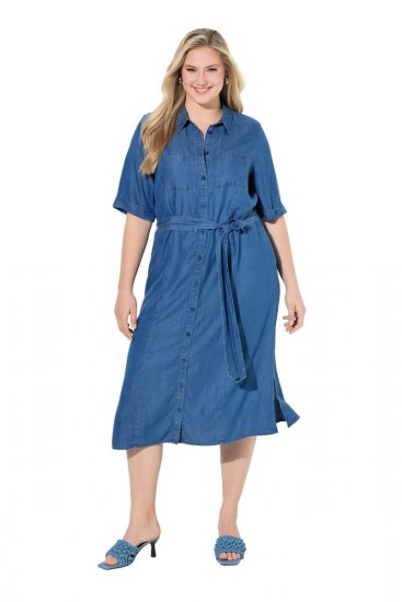 Ulla Popken 848491 Košuljasta haljina Denim plava - Midi haljine - Ženske midi haljine plus size