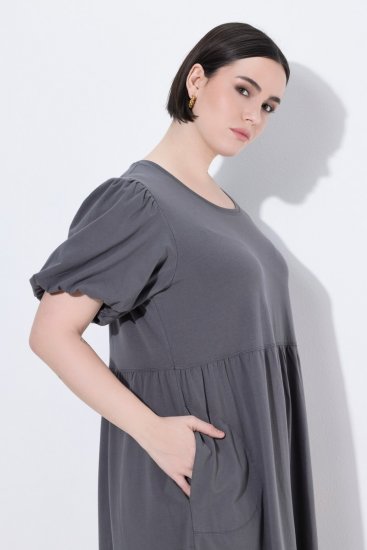 Ulla Popken 848575 Maxi haljina kratkih rukava s džepovima Antracit - Maxi haljine - Duge maxi haljine velikih brojeva