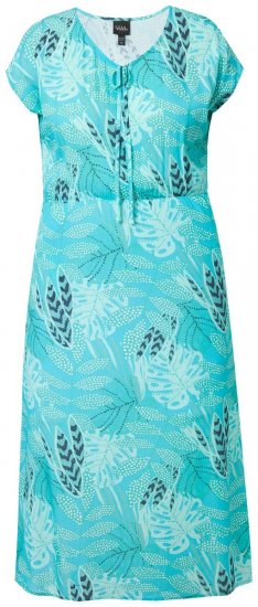 Ulla Popken 848696 Uzorkovana midi haljina s V-izrezom Tirkizna - Midi haljine - Ženske midi haljine plus size