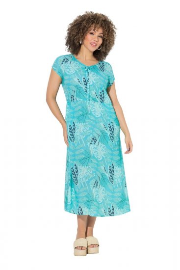 Ulla Popken 848696 Uzorkovana midi haljina s V-izrezom Tirkizna - Midi haljine - Ženske midi haljine plus size