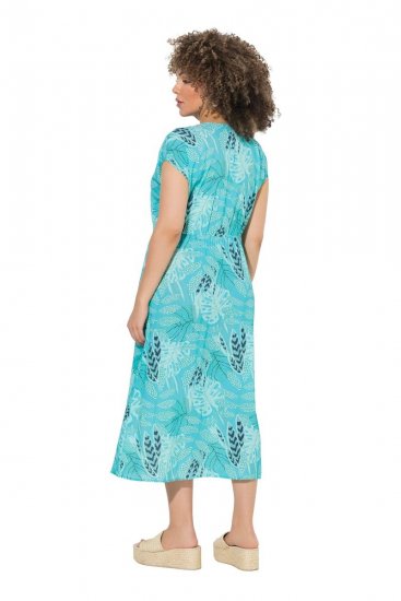 Ulla Popken 848696 Uzorkovana midi haljina s V-izrezom Tirkizna - Midi haljine - Ženske midi haljine plus size