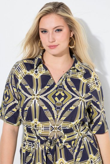 Ulla Popken 848789 Uzorkovana midi haljina s džepovima Tamnoplava - Midi haljine - Ženske midi haljine plus size