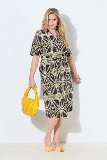 Ulla Popken 848789 Uzorkovana midi haljina s džepovima Tamnoplava - Midi haljine - Ženske midi haljine plus size