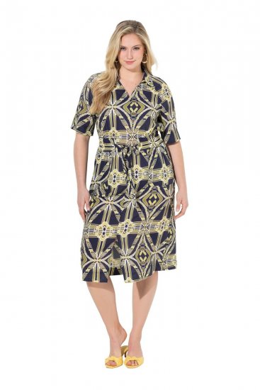 Ulla Popken 848789 Uzorkovana midi haljina s džepovima Tamnoplava - Midi haljine - Ženske midi haljine plus size