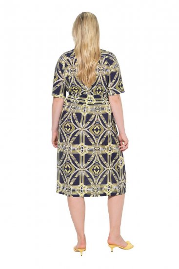 Ulla Popken 848789 Uzorkovana midi haljina s džepovima Tamnoplava - Midi haljine - Ženske midi haljine plus size