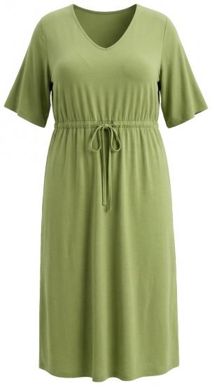 Ulla Popken 848829 Midi haljina kratkih rukava s vezicom Svijetlozelena - Midi haljine - Ženske midi haljine plus size