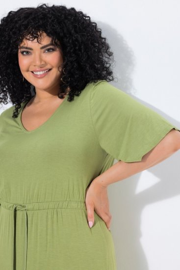 Ulla Popken 848829 Midi haljina kratkih rukava s vezicom Svijetlozelena - Midi haljine - Ženske midi haljine plus size