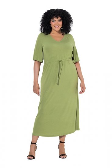 Ulla Popken 848829 Midi haljina kratkih rukava s vezicom Svijetlozelena - Midi haljine - Ženske midi haljine plus size