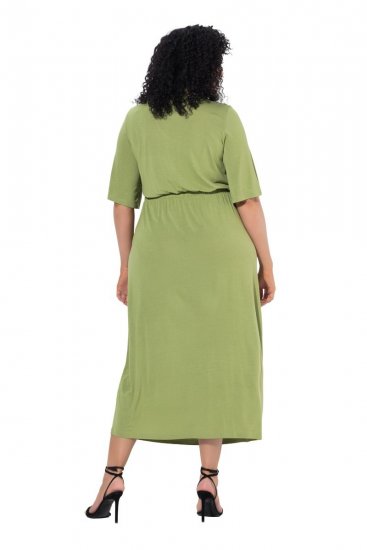 Ulla Popken 848829 Midi haljina kratkih rukava s vezicom Svijetlozelena - Midi haljine - Ženske midi haljine plus size