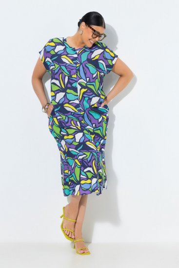 Ulla Popken 848980 Cvjetna košuljasta haljina Lila - Midi haljine - Ženske midi haljine plus size
