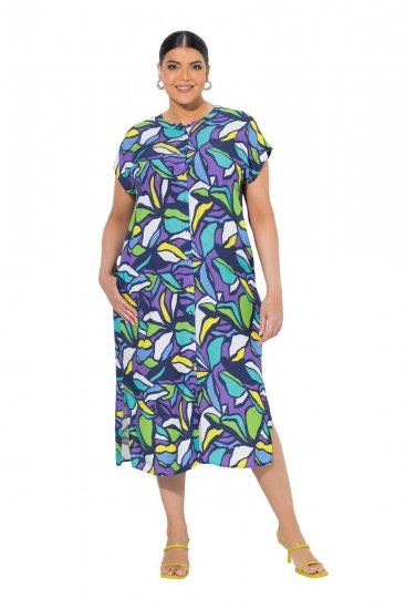Ulla Popken 848980 Cvjetna košuljasta haljina Lila - Midi haljine - Ženske midi haljine plus size